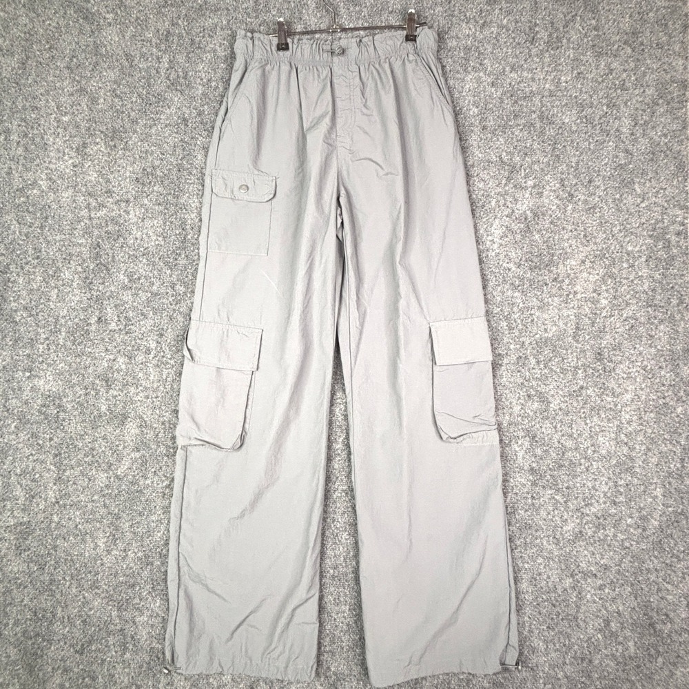 Grey Cargo Pants Elastic Waist Adjustable Toggle Hem Wide Leg Techwear Mens L